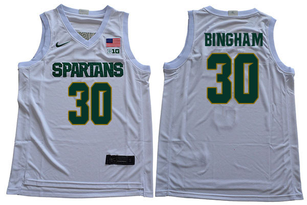 2019-20 Men #30 Marcus Bingham Michigan State Spartans College Basketball Jerseys Sale-White